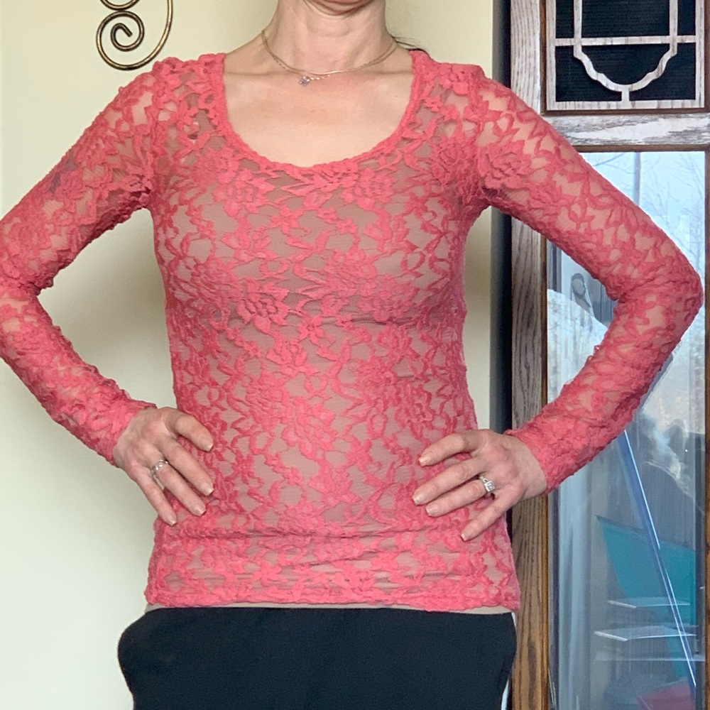 Coral pink lace shirt